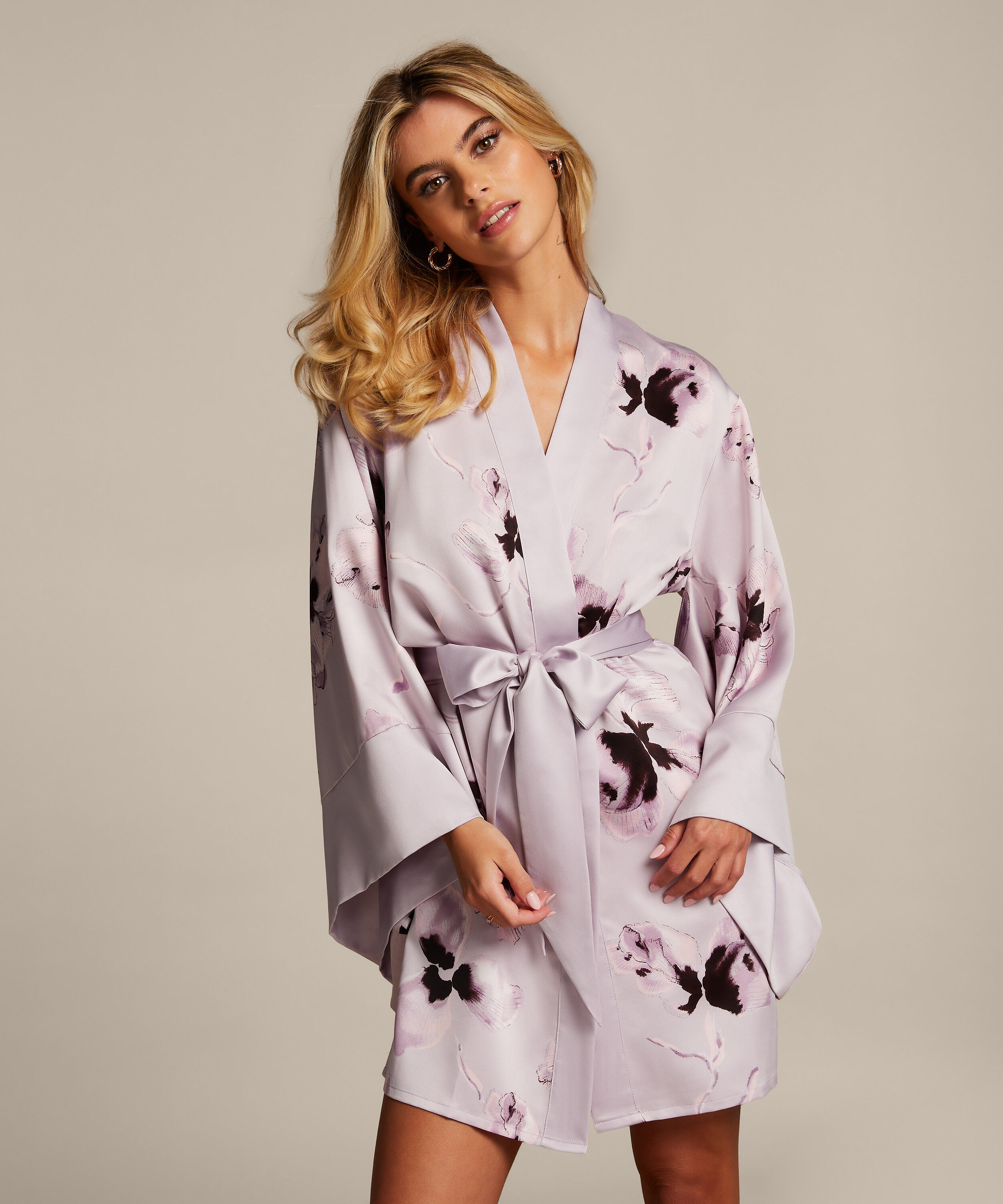 Kimono Satin, Lila Kimono Satin, Lila