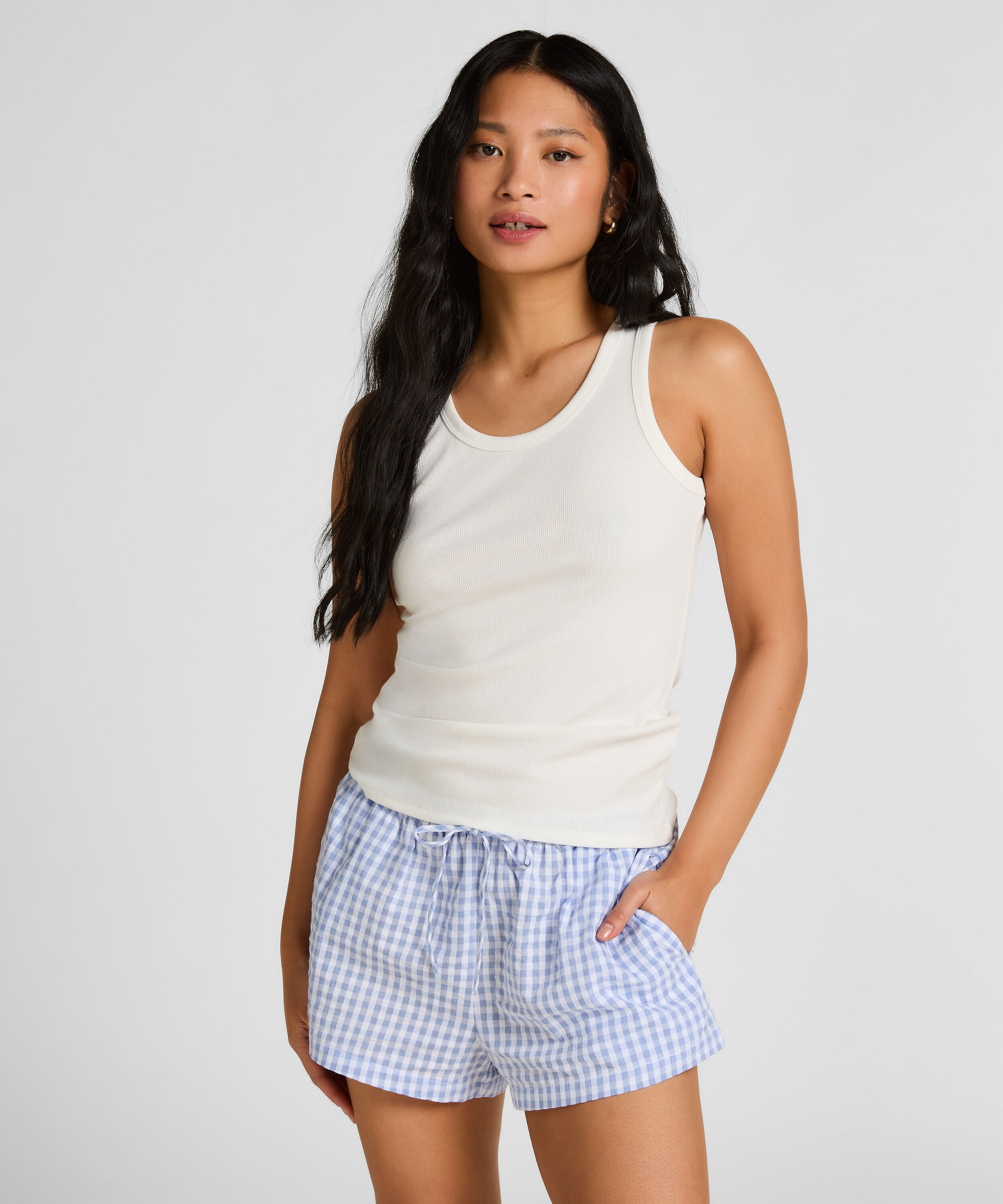 Shorts Seersucker, Blau