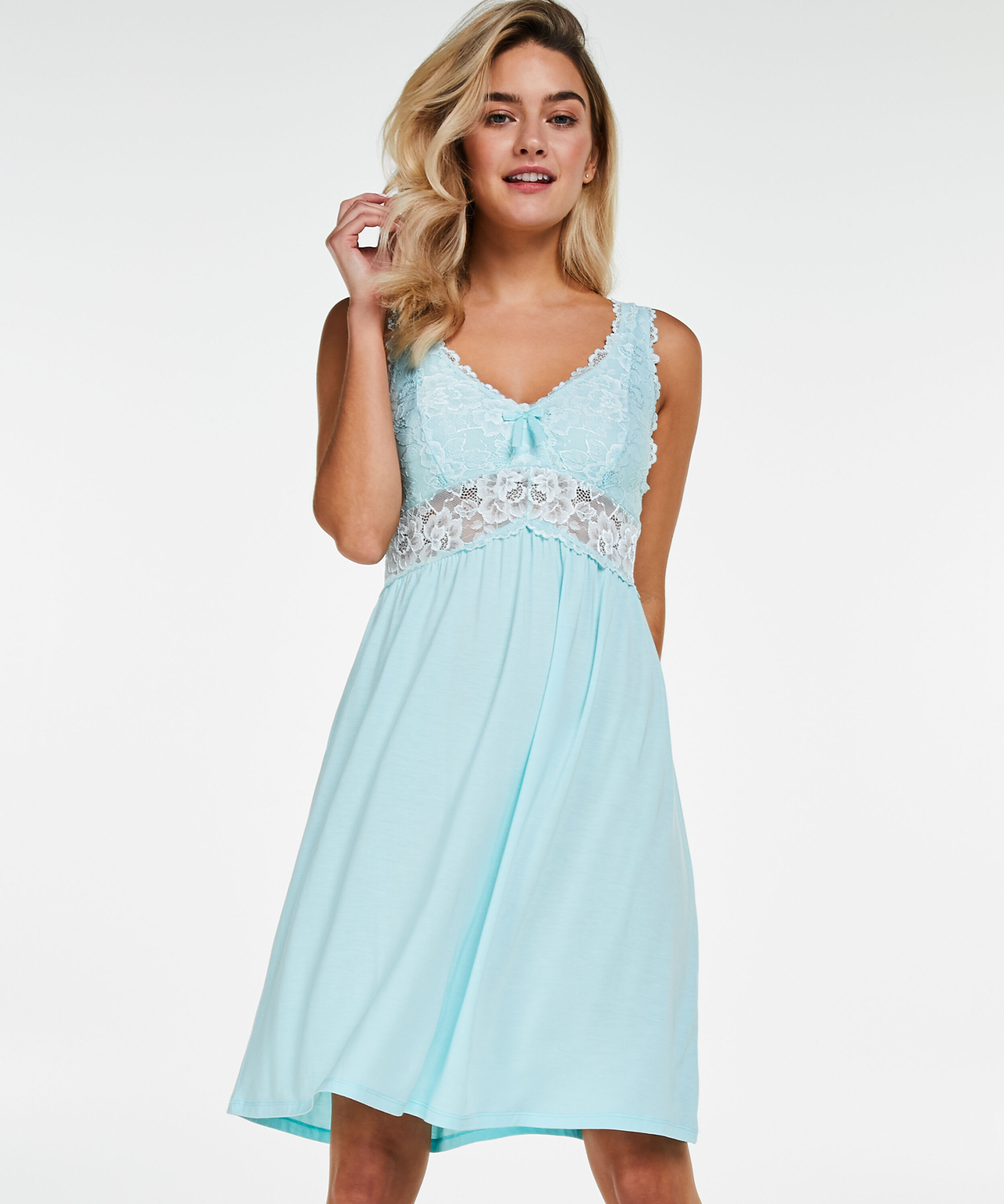 Slipdress Modal Lace, Blau