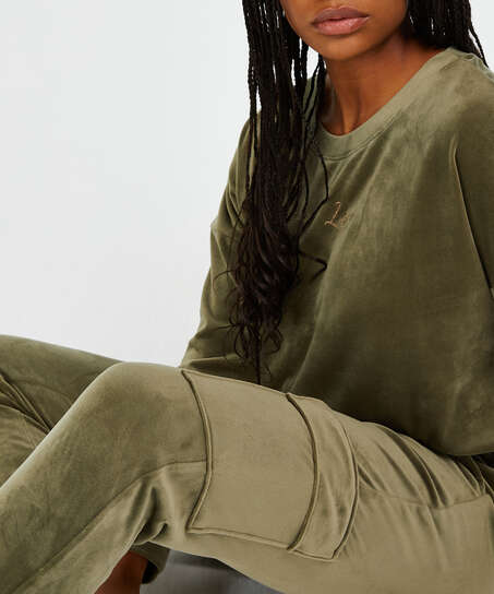 Jogginghose Velours Cargo, gr&uuml;n