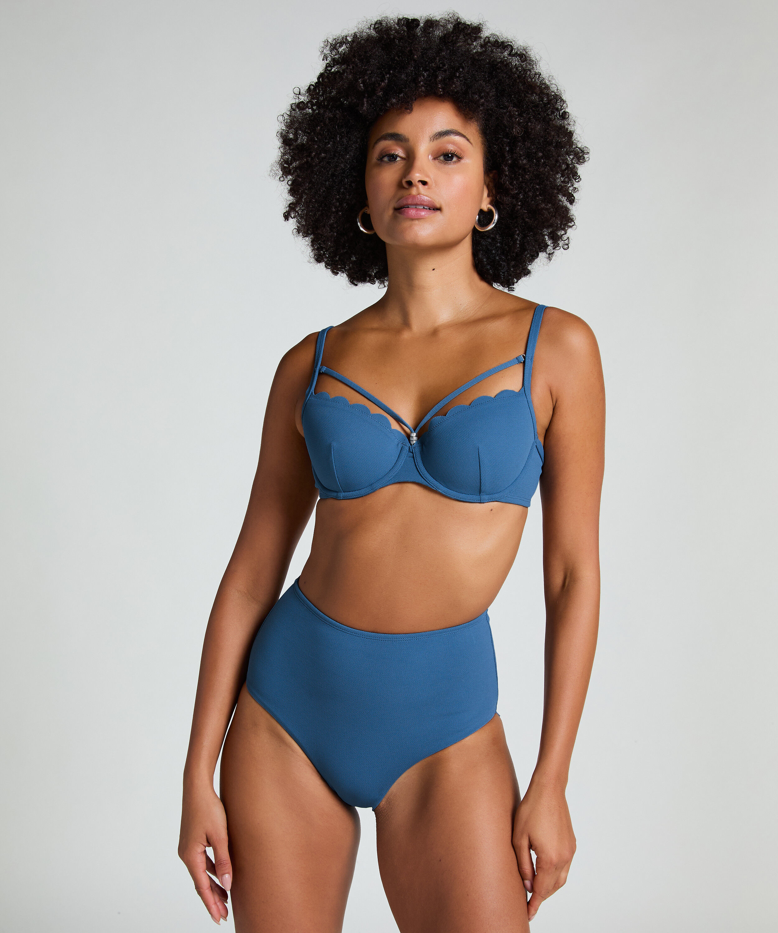 Scallop High-Waist Rio-Bikini-Unterteil, Blau