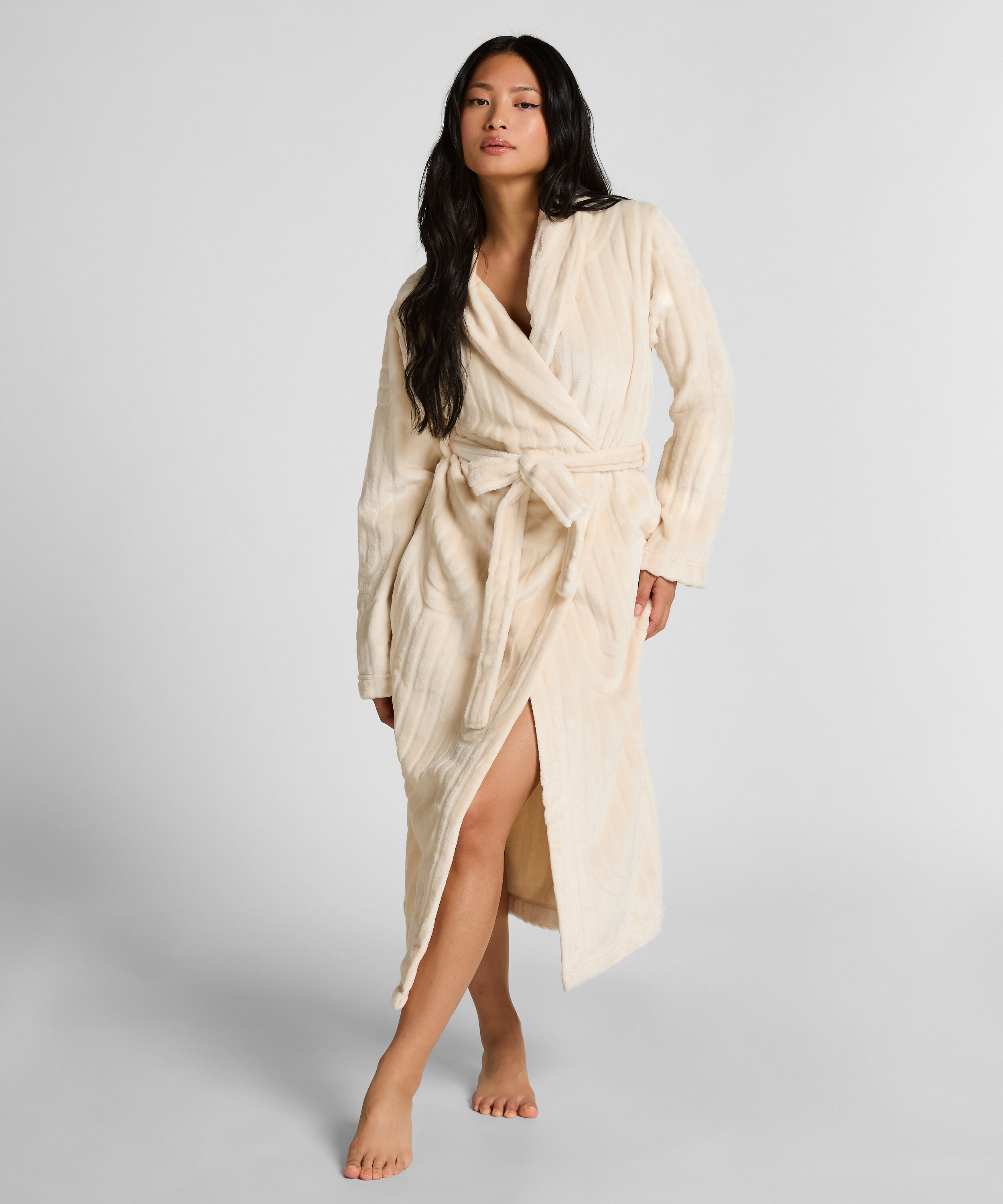 Bademantel lang Fleece, Weiß