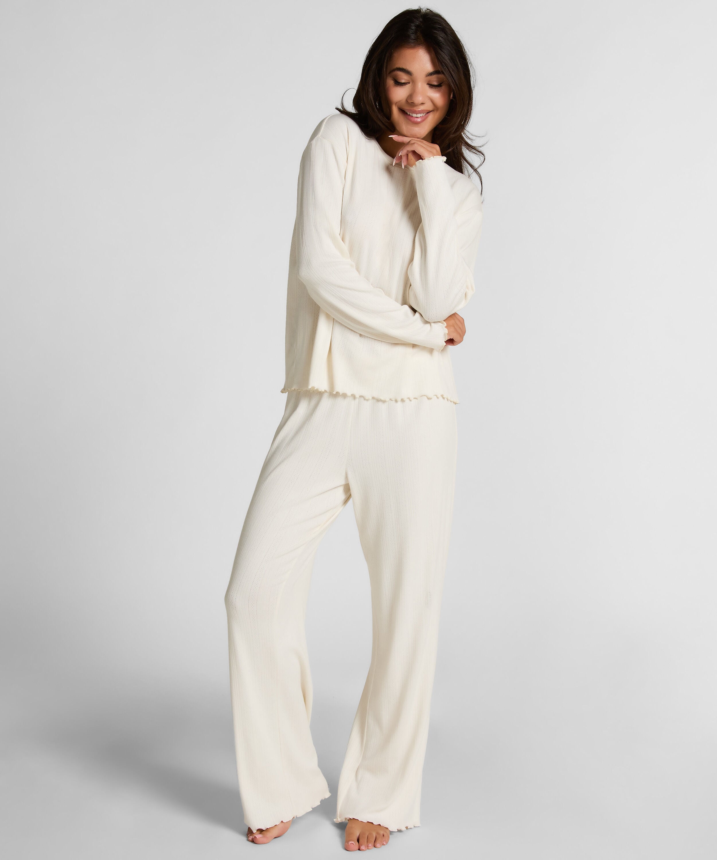 Pyjama Hose Loose Pointelle, Weiß
