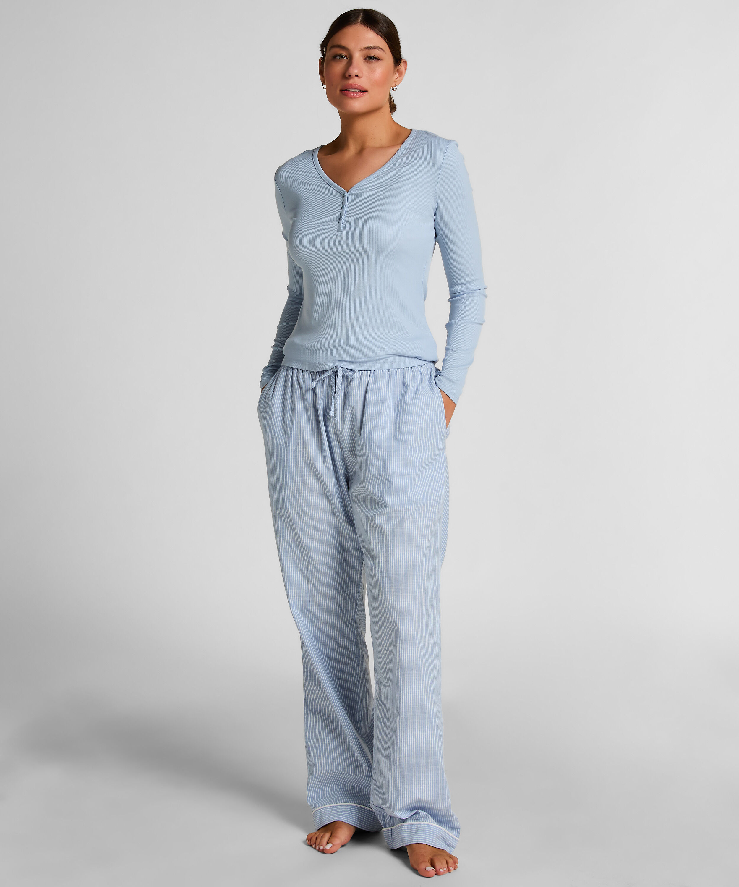 Henley-Pyjamatop mit langen Ärmeln