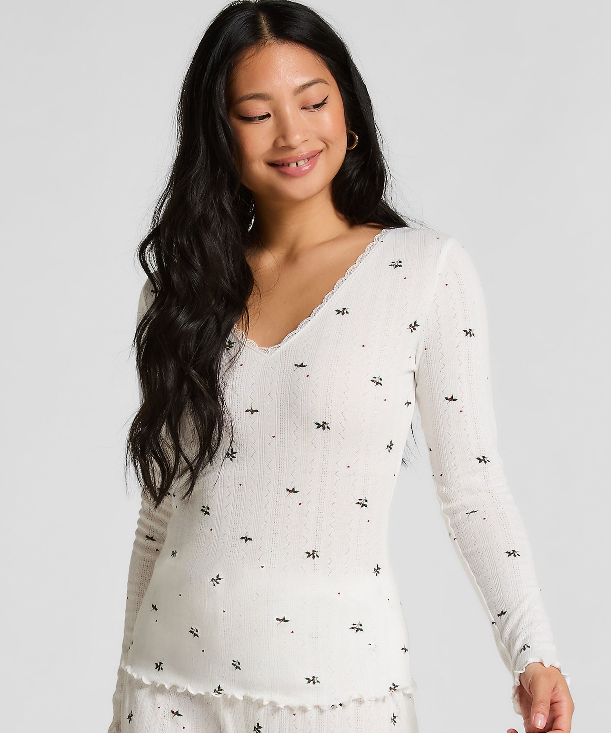 Langärmeliges Pyjamatop Pointelle