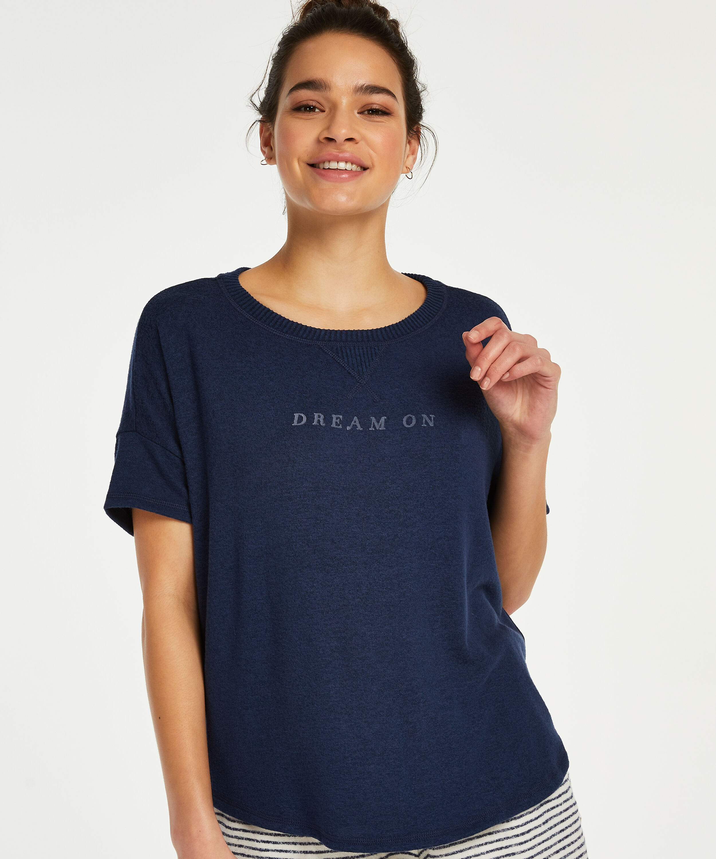Pyjamatop kurz&auml;rmlig Brushed Jersey, Blau