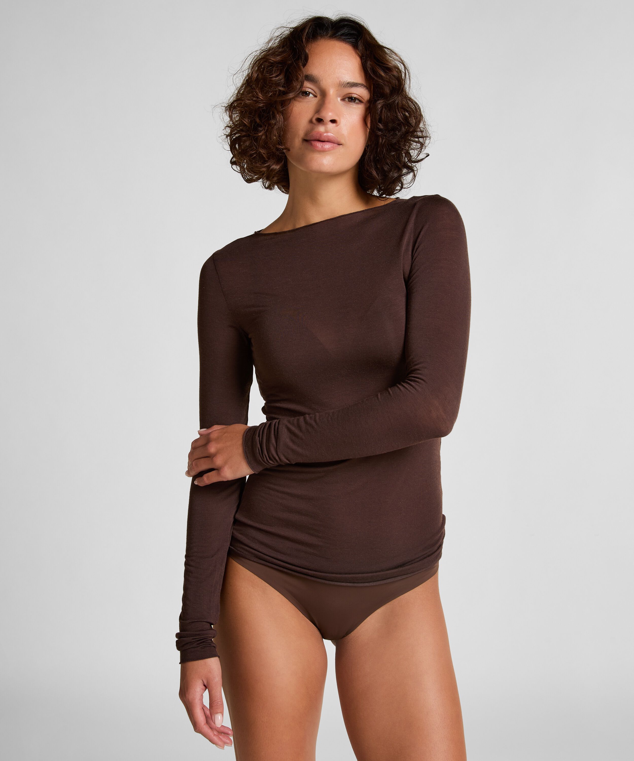 Super Soft Shirt aus Kaschmir-Mix mit U-Boot-Ausschnitt, Braun Super Soft Shirt aus Kaschmir-Mix mit U-Boot-Ausschnitt, Braun