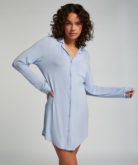 Langärmeliges Jersey-Hemdkleid Essential, Blau