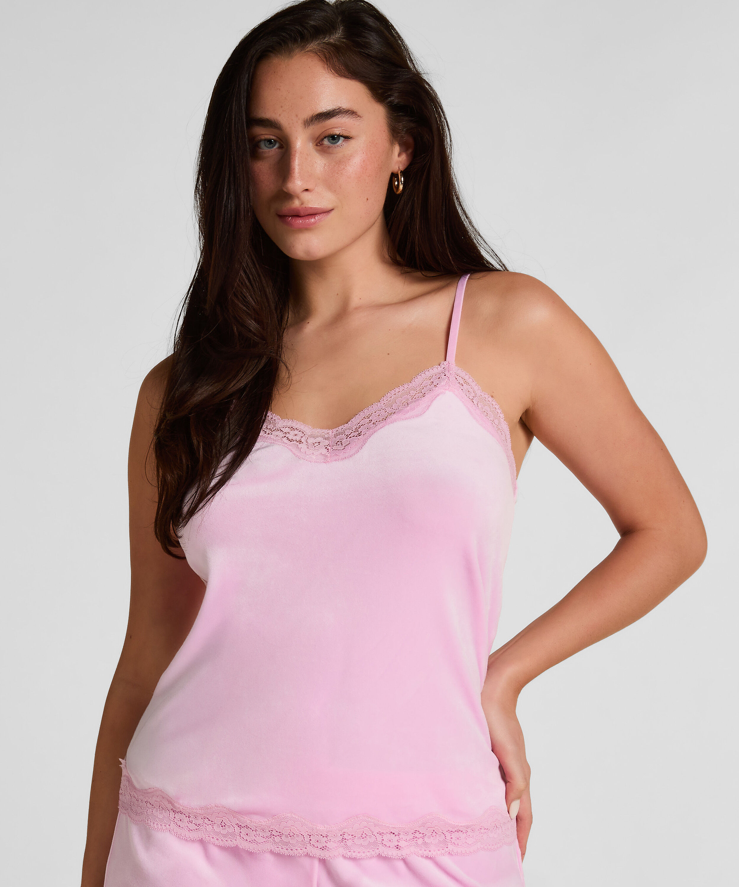 Cami Top Velours Lace, Rose Cami Top Velours Lace, Rose