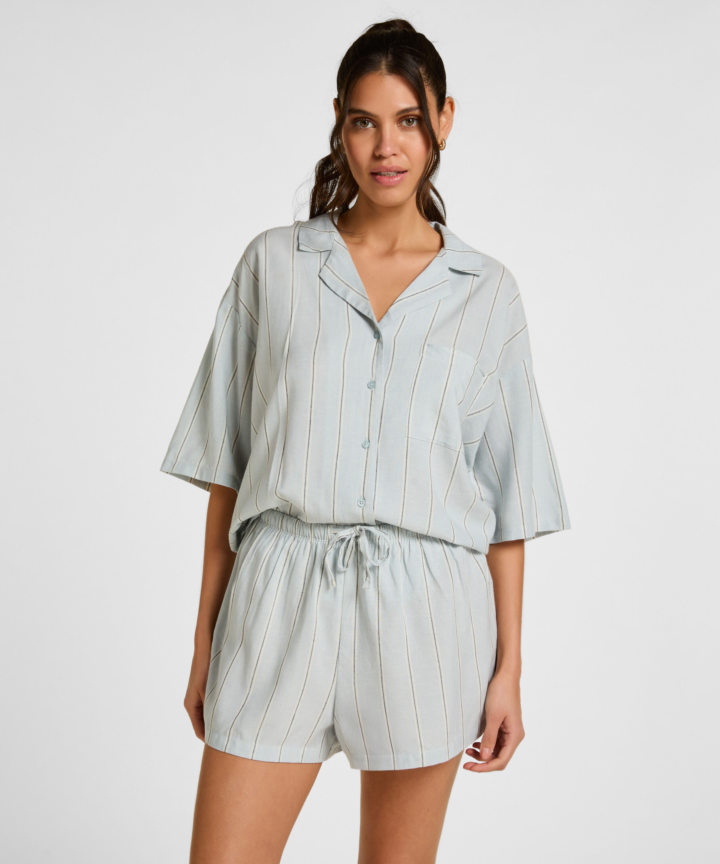 Leinen-Shorts, Blau