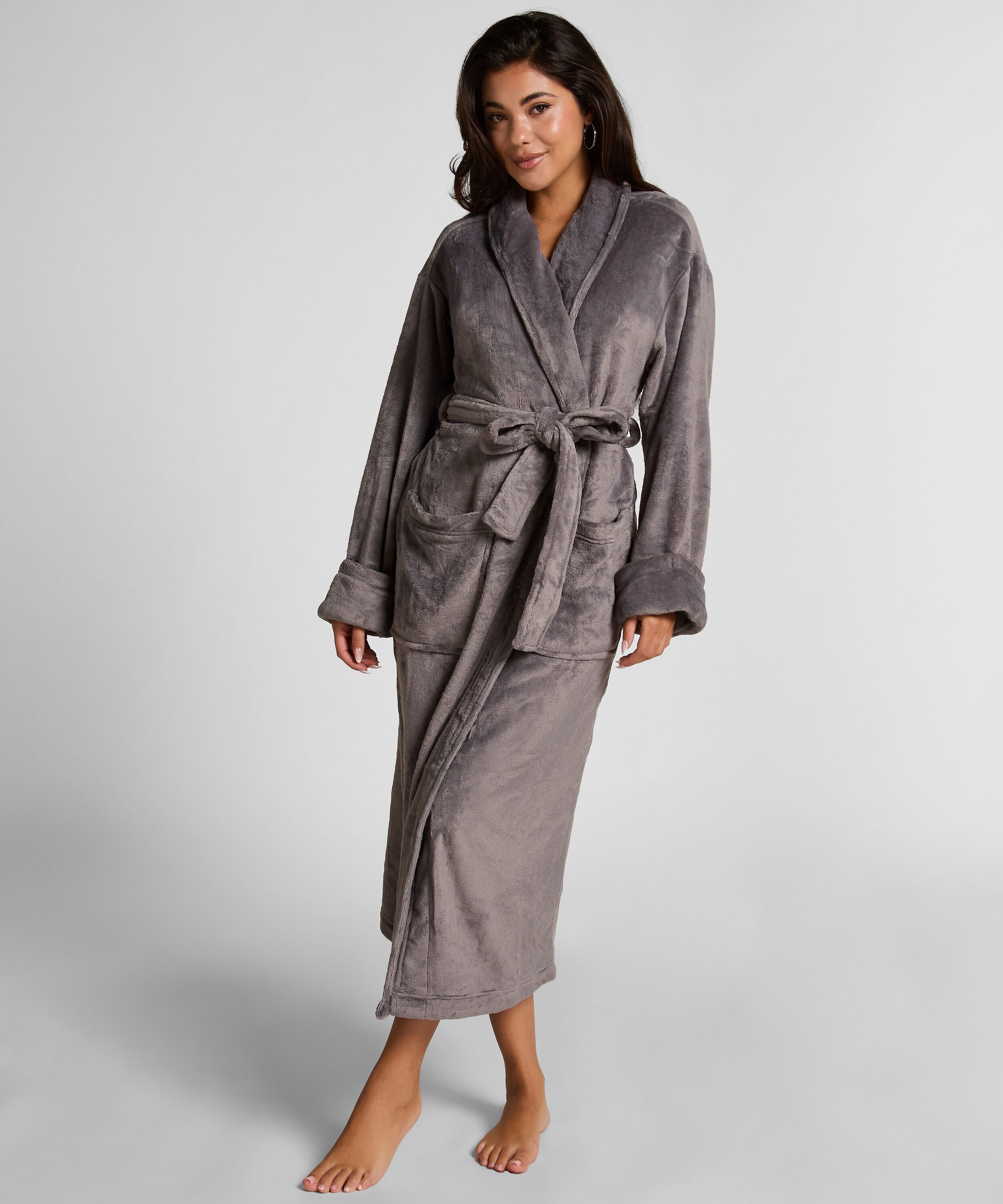 Weicher Fleece-Bademantel, Grau Weicher Fleece-Bademantel, Grau