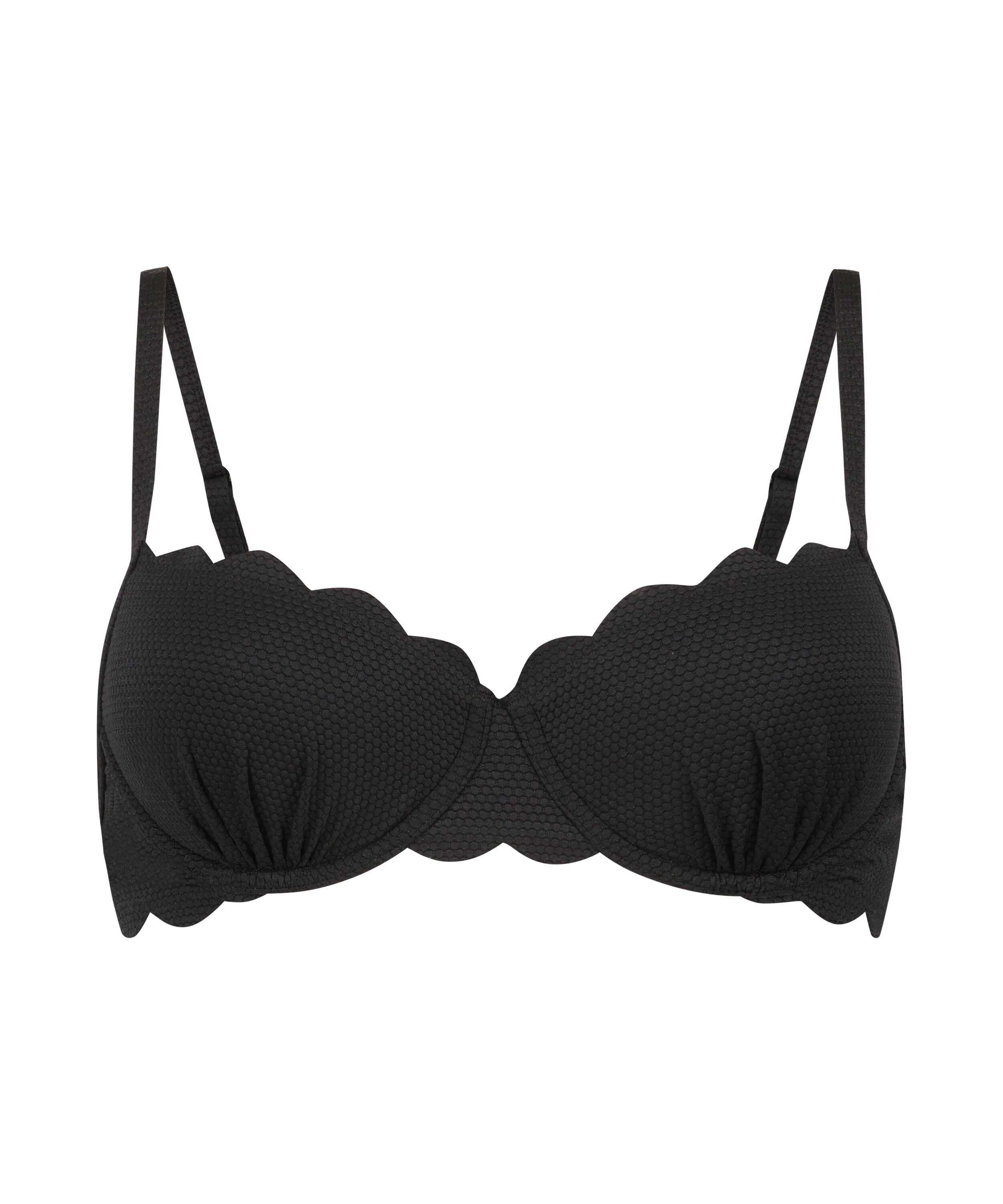 Wattiertes Bügel-Bikinioberteil Scallop, Schwarz