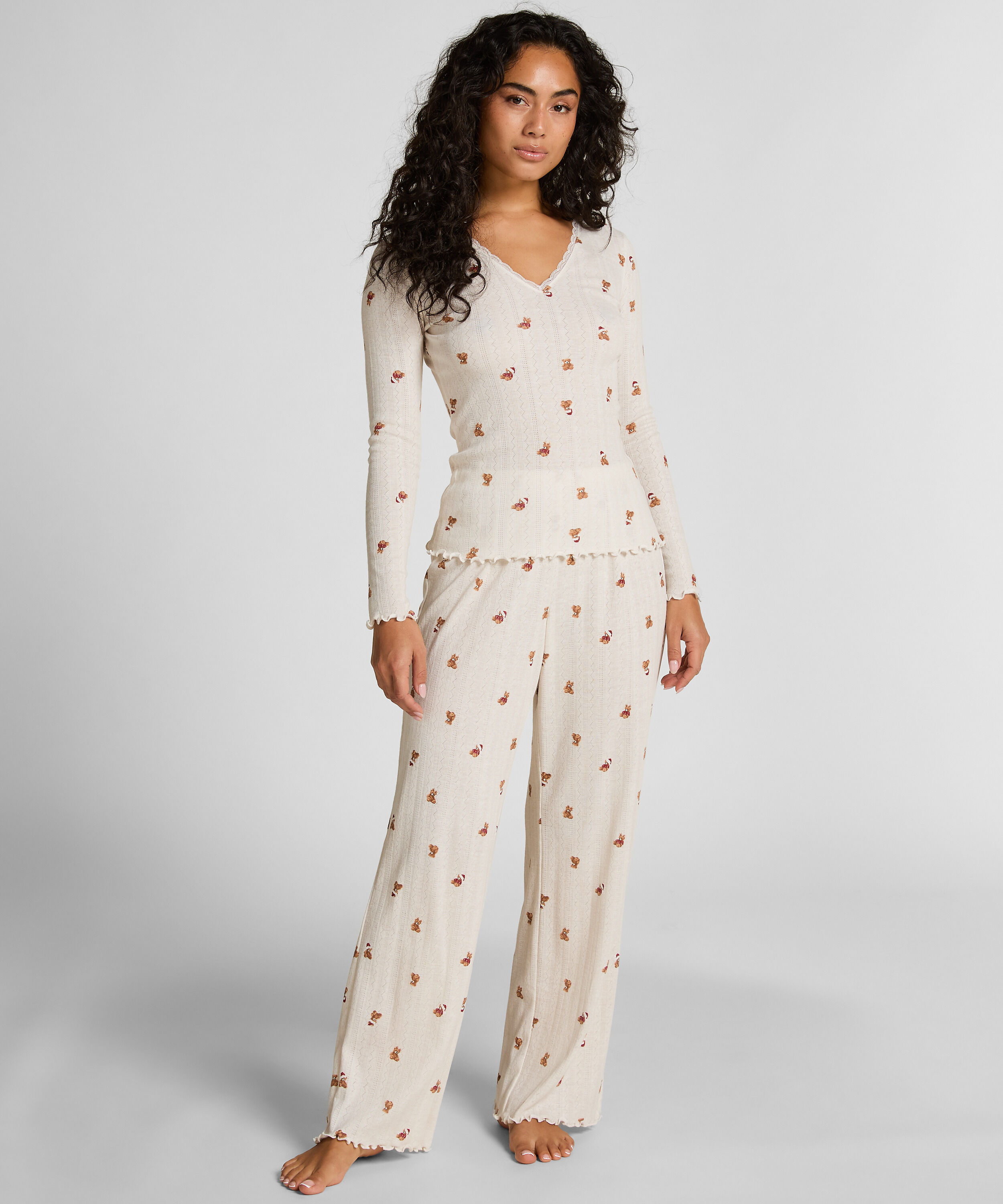 Pointelle Pyjamaset, Weiß